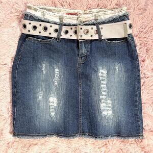 Y2k lazer jeans dark wash denim mini skirt with belt